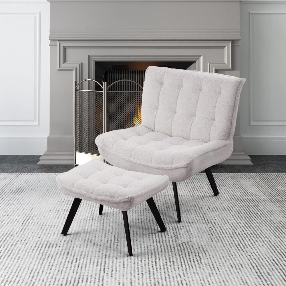 Cloud-Soft Teddy Fleece Accent Chair with Ottoman – Tufted Relaxation Set Living and Home 