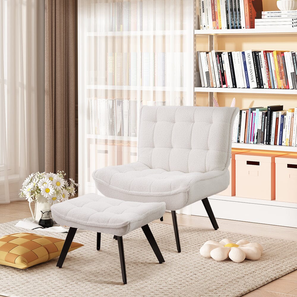 Cloud-Soft Teddy Fleece Accent Chair with Ottoman – Tufted Relaxation Set Living and Home 