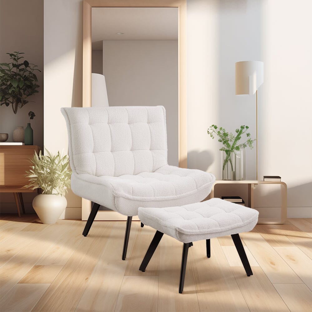 Cloud-Soft Teddy Fleece Accent Chair with Ottoman – Tufted Relaxation Set Living and Home 