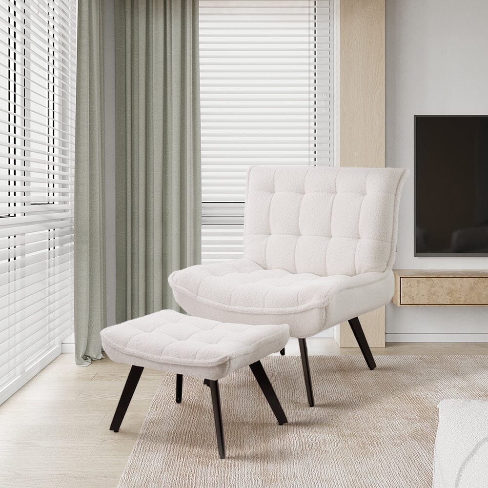 Cloud-Soft Teddy Fleece Accent Chair with Ottoman – Tufted Relaxation Set Living and Home 