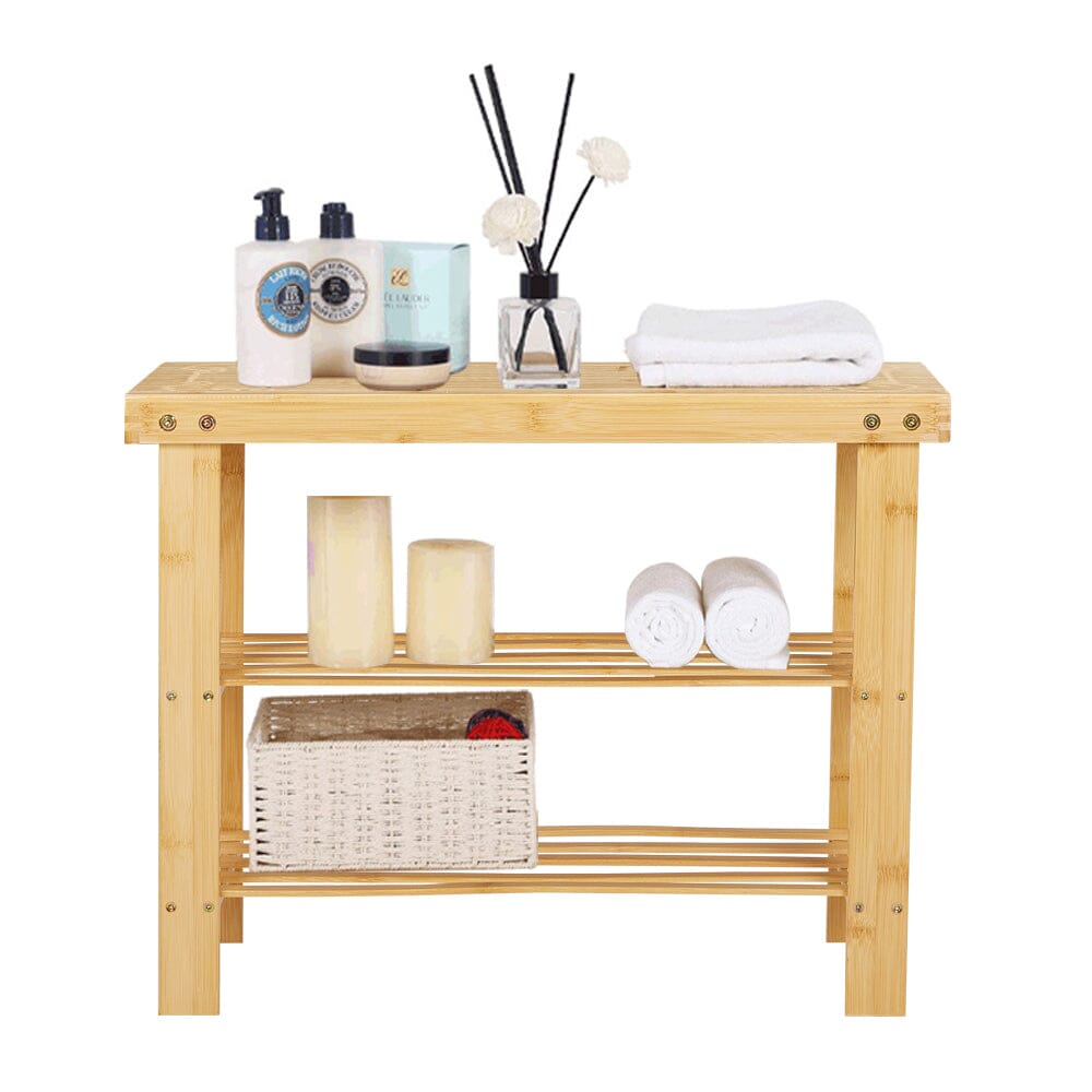 Natural Bamboo 3-Tier Shoe Rack Hallway Storage Organiser Living and Home 