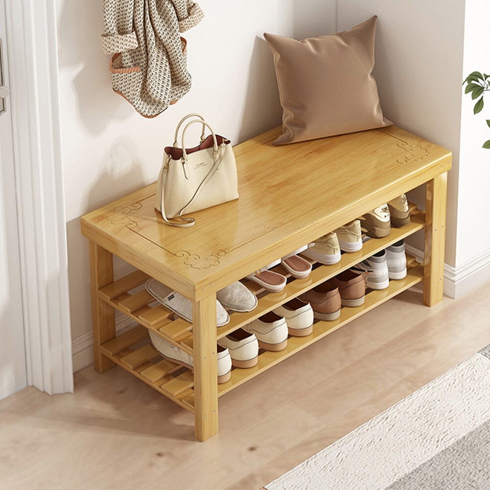 Natural Bamboo 3-Tier Shoe Rack Hallway Storage Organiser Living and Home 