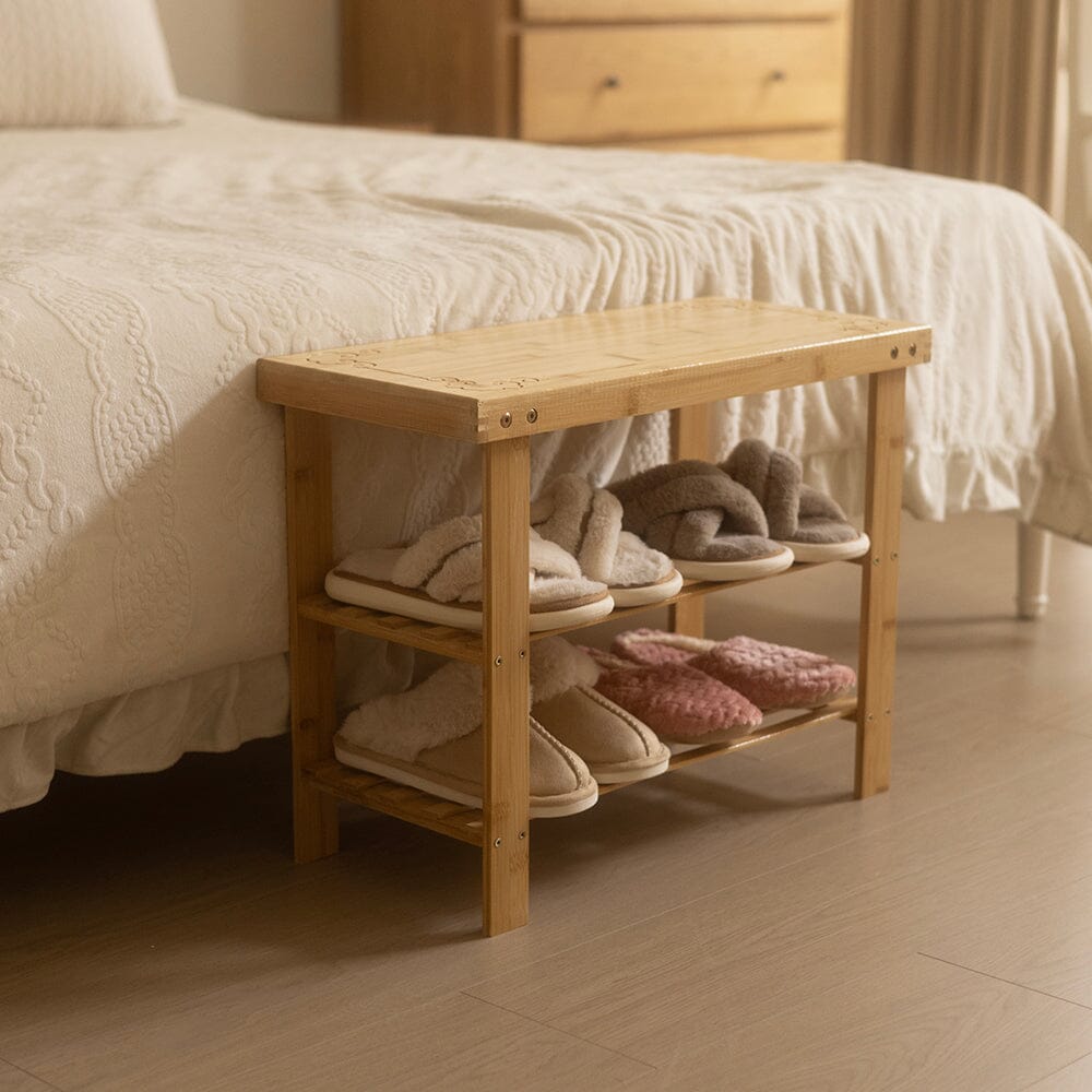 Natural Bamboo 3-Tier Shoe Rack Hallway Storage Organiser Living and Home 