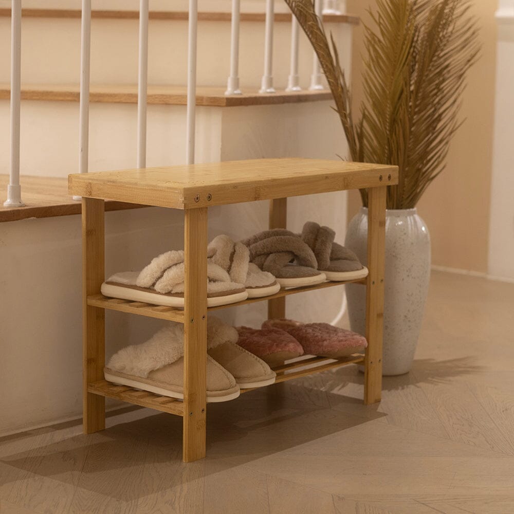 Natural Bamboo 3-Tier Shoe Rack Hallway Storage Organiser Living and Home 