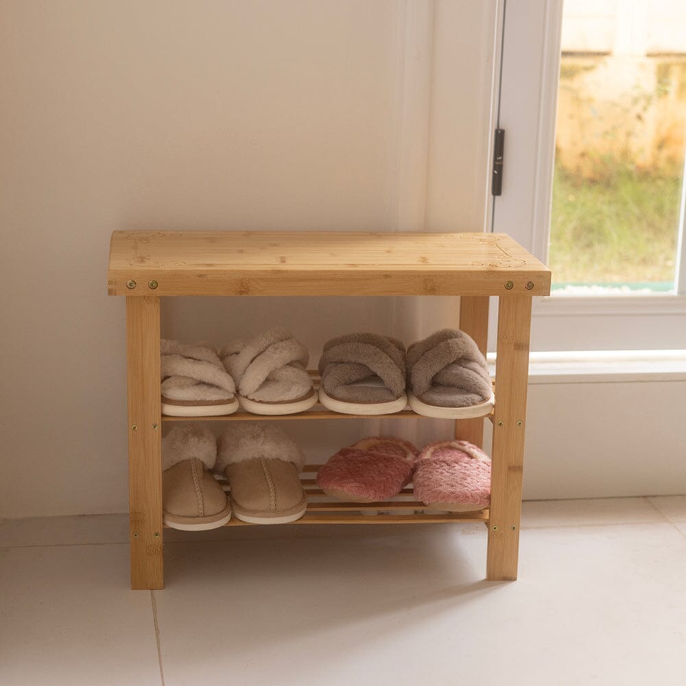 Natural Bamboo 3-Tier Shoe Rack Hallway Storage Organiser Living and Home 