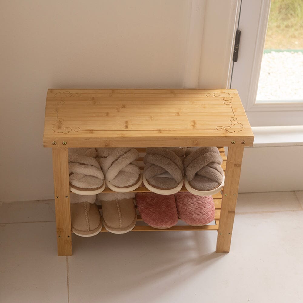 Natural Bamboo 3-Tier Shoe Rack Hallway Storage Organiser Living and Home 