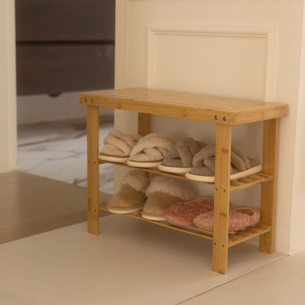 Natural Bamboo 3-Tier Shoe Rack Hallway Storage Organiser Living and Home 