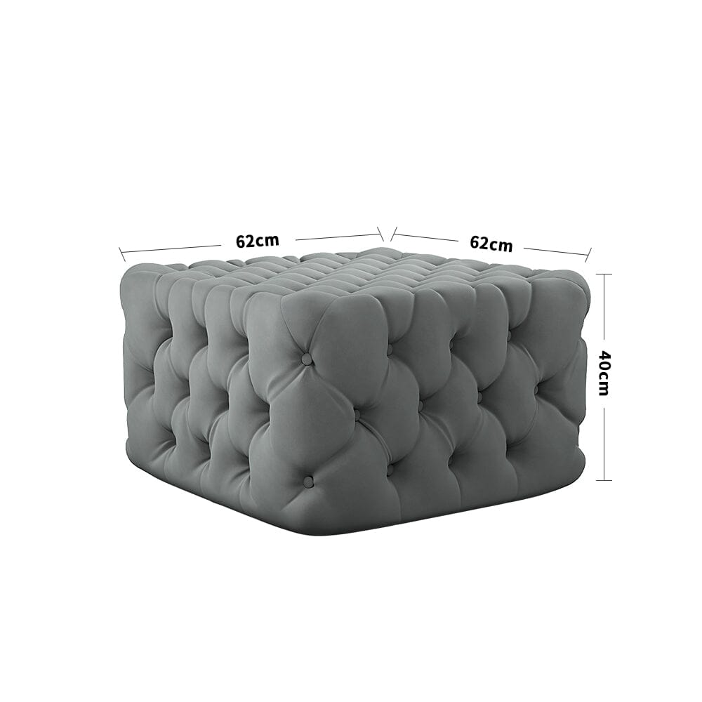 Chesterfield Style Tufted Square Ottoman Grey Velvet Living and Home 