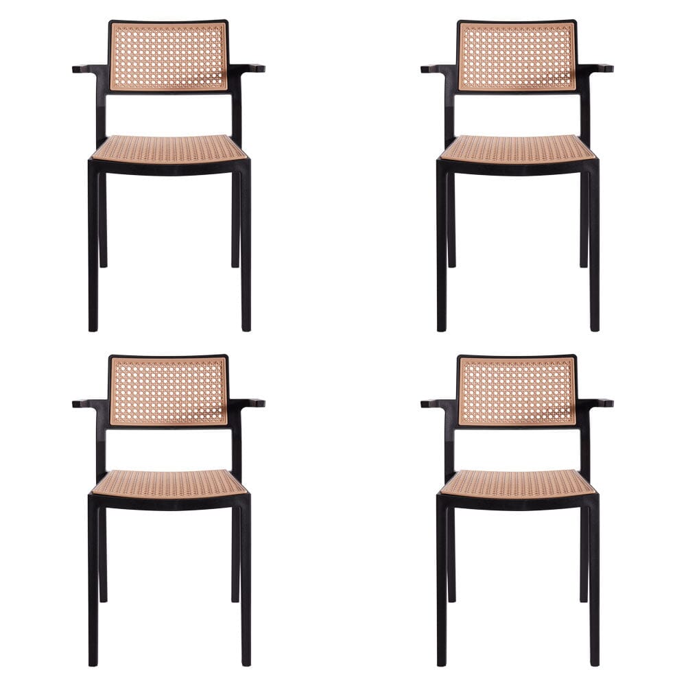 Stackable Plastic Rattan Look Dining Chairs with Armrests – Set of 4 Living and Home 