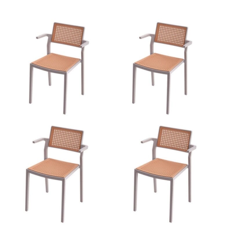 Stackable Plastic Rattan Look Dining Chairs with Armrests – Set of 4 Living and Home Grey 