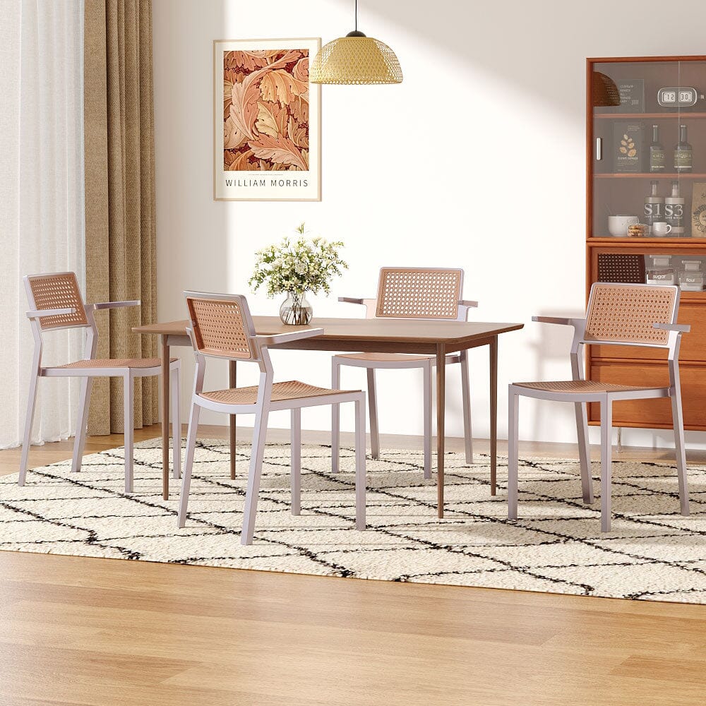 Stackable Plastic Rattan Look Dining Chairs with Armrests – Set of 4 Living and Home 