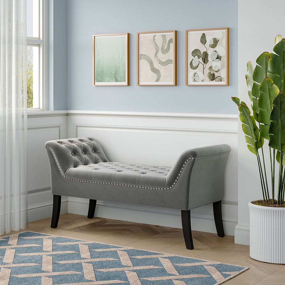 Chesterfield Style Tufted Bedroom Bench Velvet Fabric Living and Home 