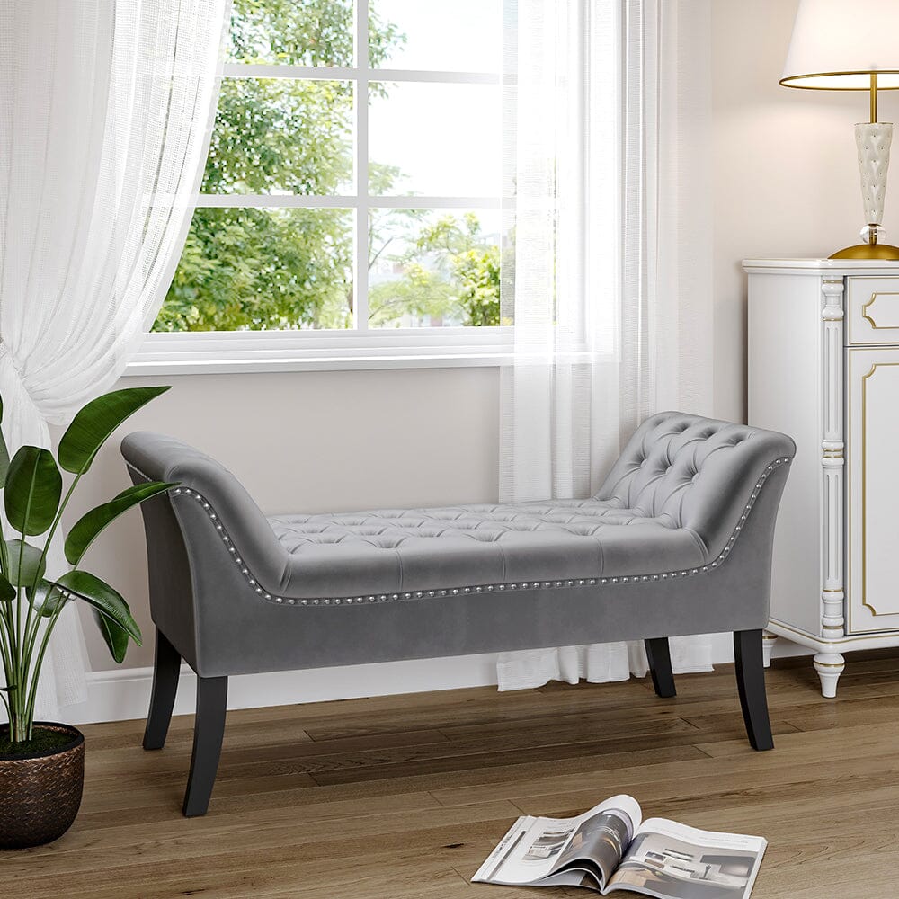 Chesterfield Style Tufted Bedroom Bench Velvet Fabric Living and Home 