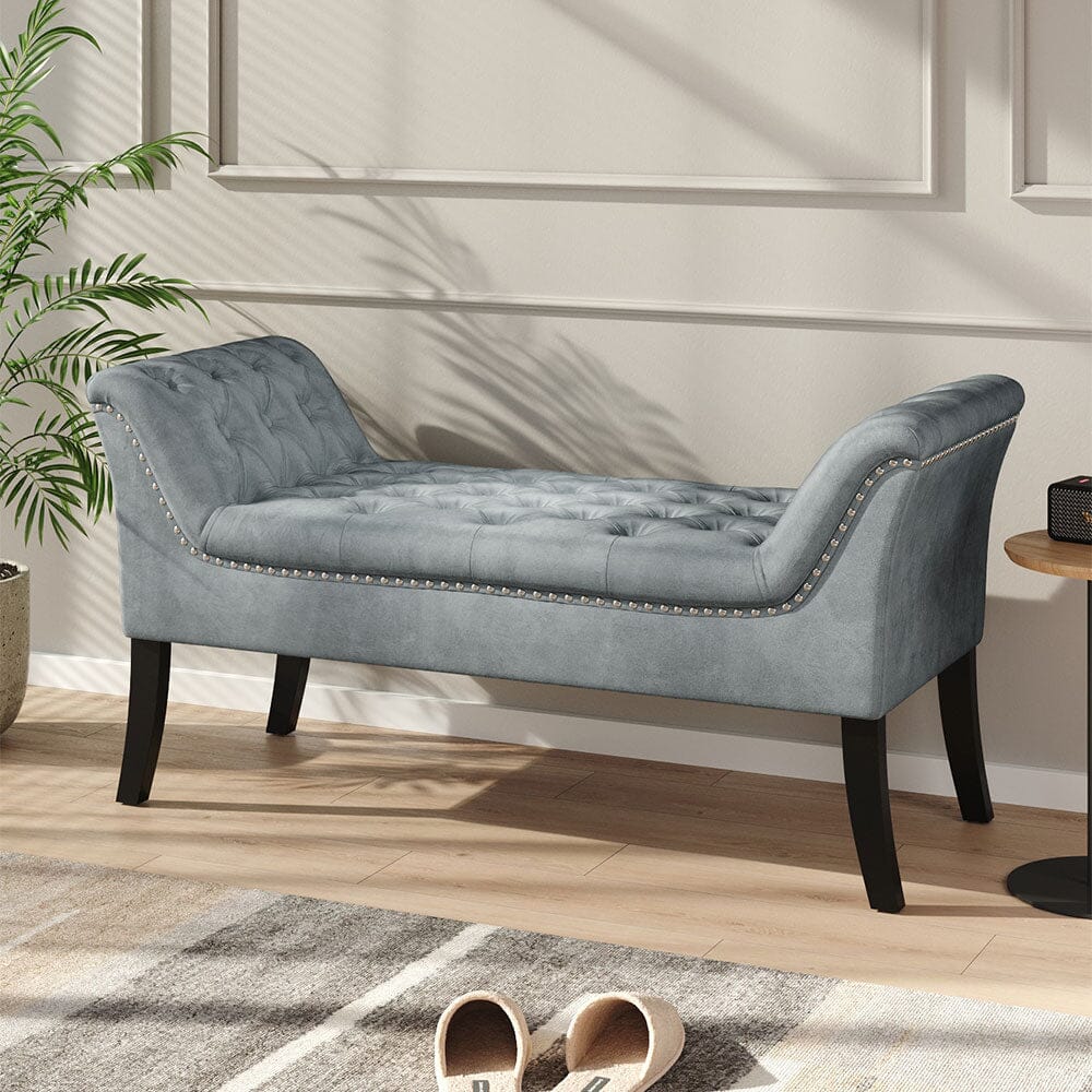 Chesterfield Style Tufted Bedroom Bench Velvet Fabric Living and Home 