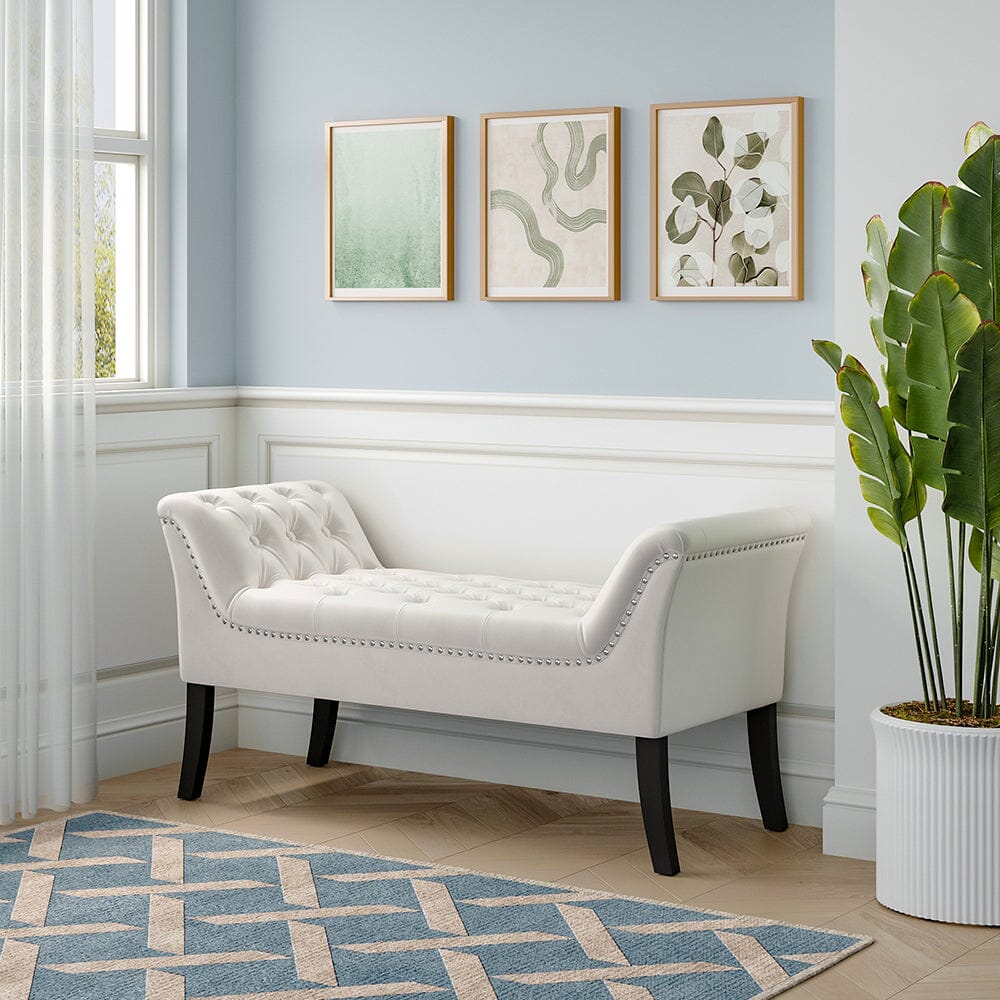 Chesterfield Style Tufted Bedroom Bench Velvet Fabric Living and Home 