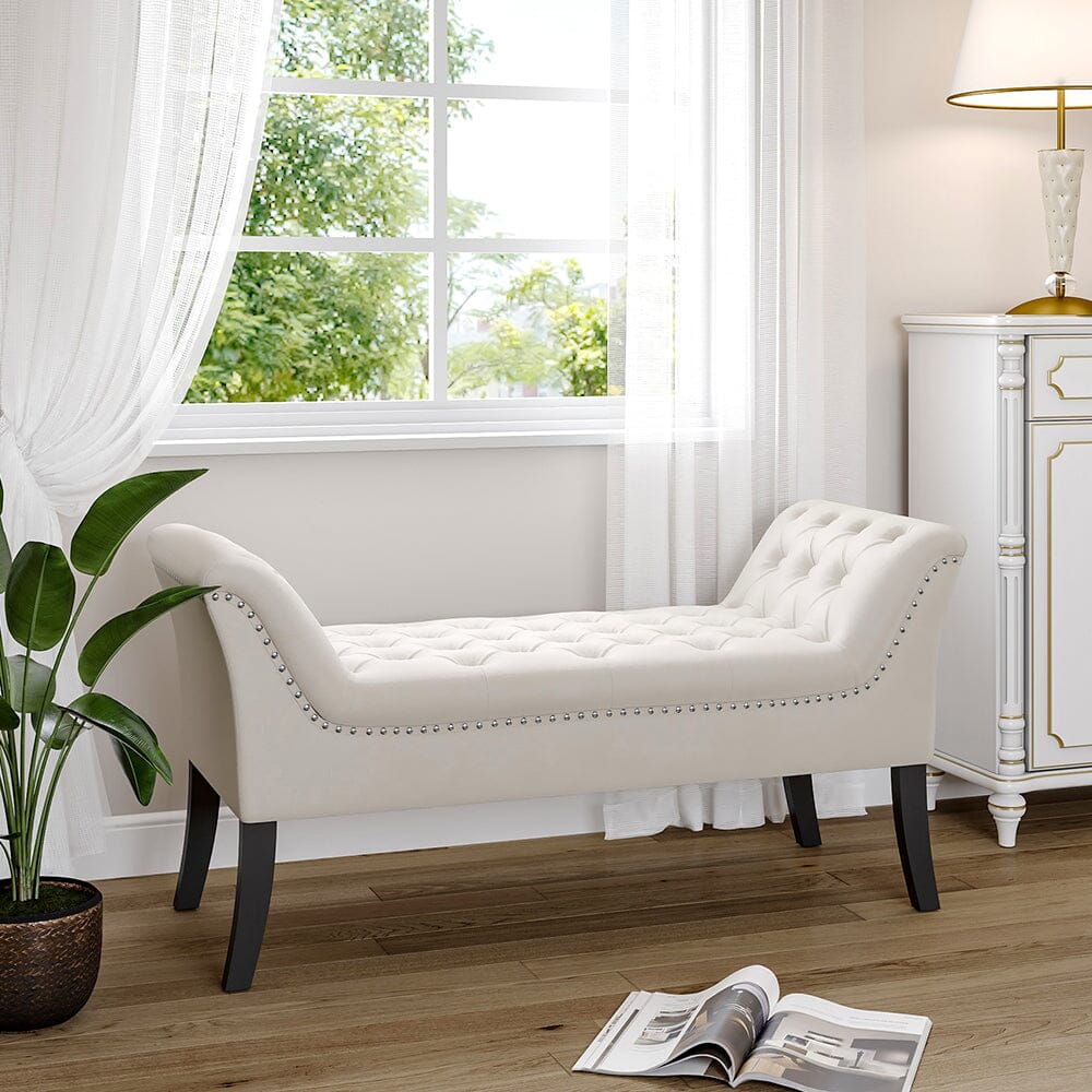 Chesterfield Style Tufted Bedroom Bench Velvet Fabric Living and Home 