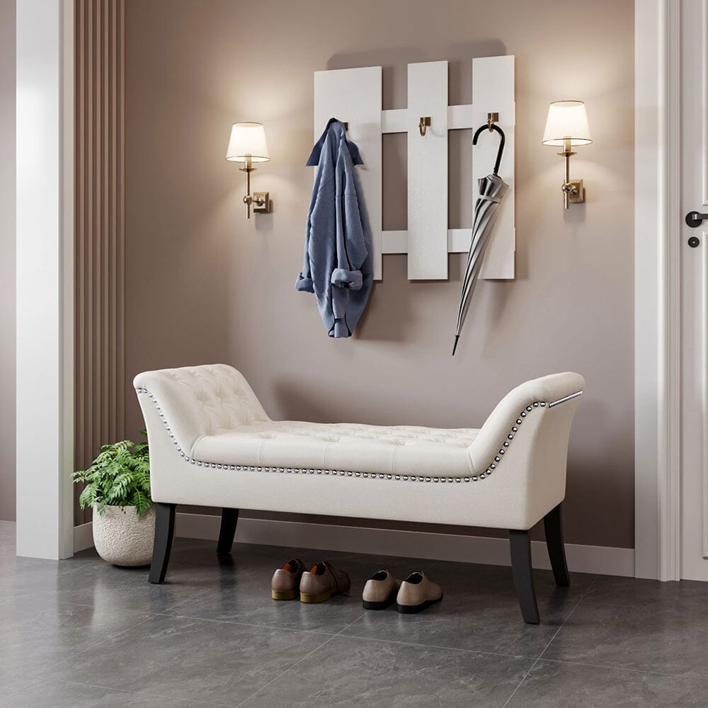 Chesterfield Style Tufted Bedroom Bench Velvet Fabric Living and Home 