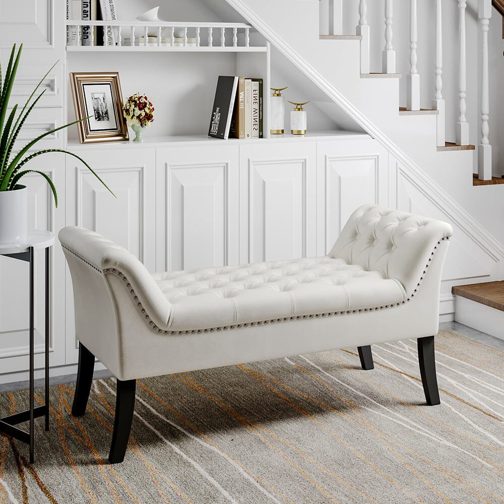 Chesterfield Style Tufted Bedroom Bench Velvet Fabric Living and Home 