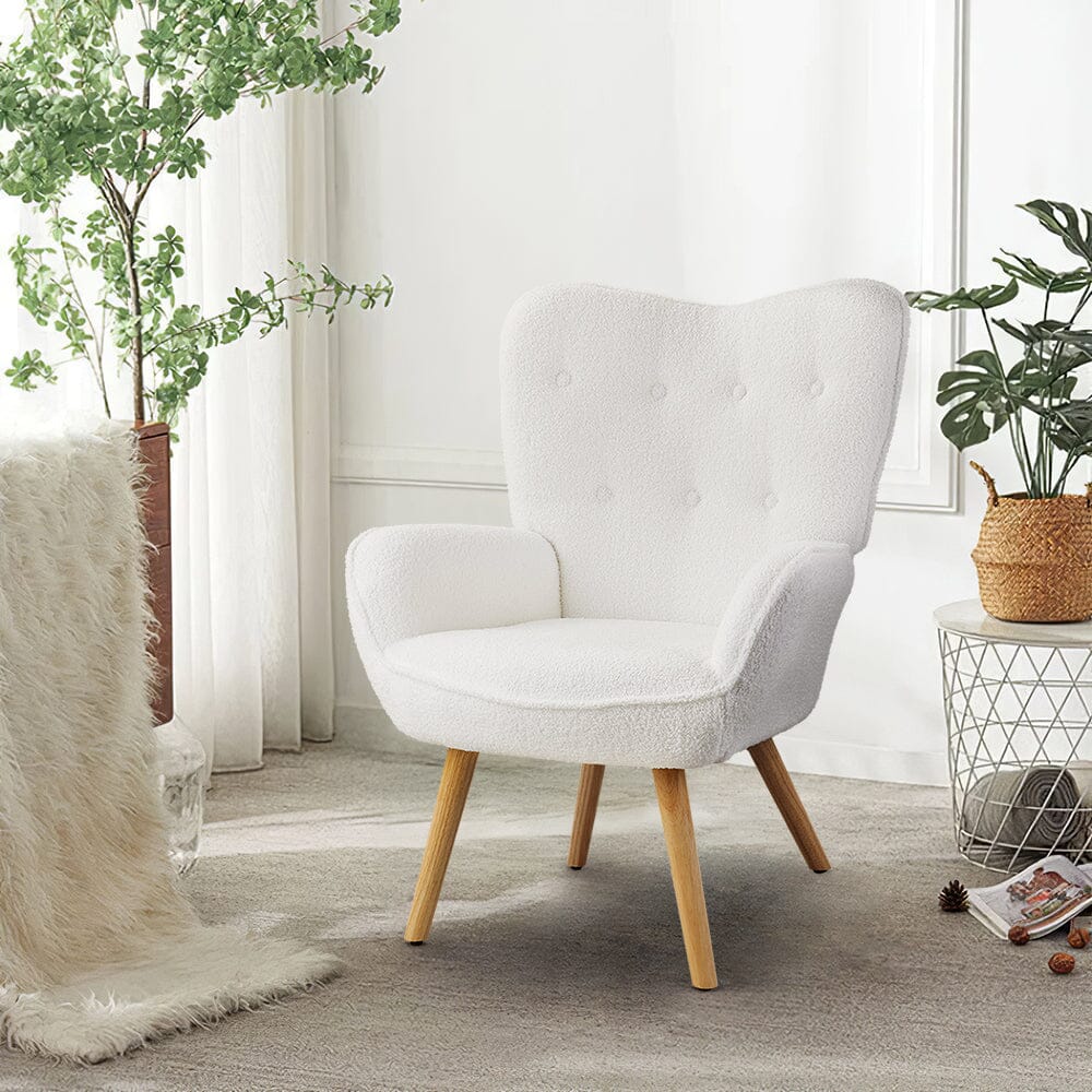 Button-Tufted Teddy Fleece Accent Chair – Scandi-Inspired Design Living and Home 