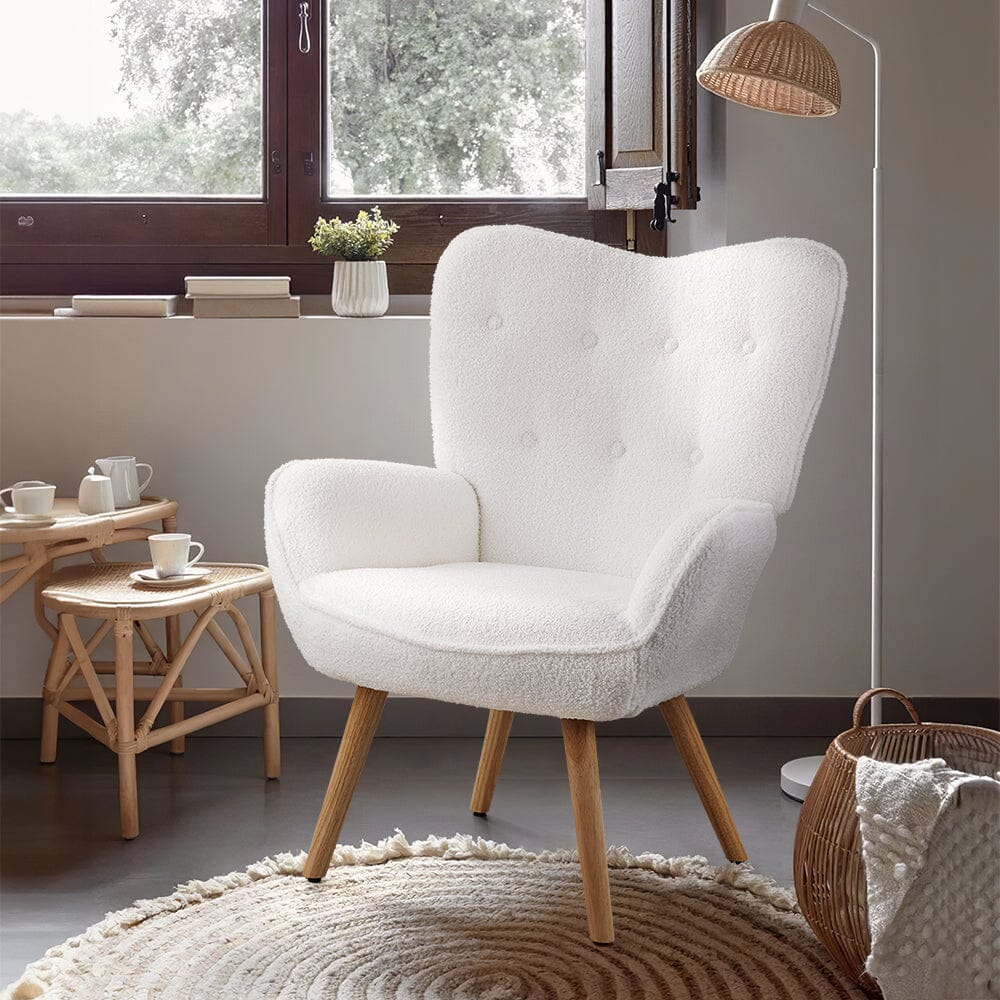 Button-Tufted Teddy Fleece Accent Chair – Scandi-Inspired Design Living and Home 