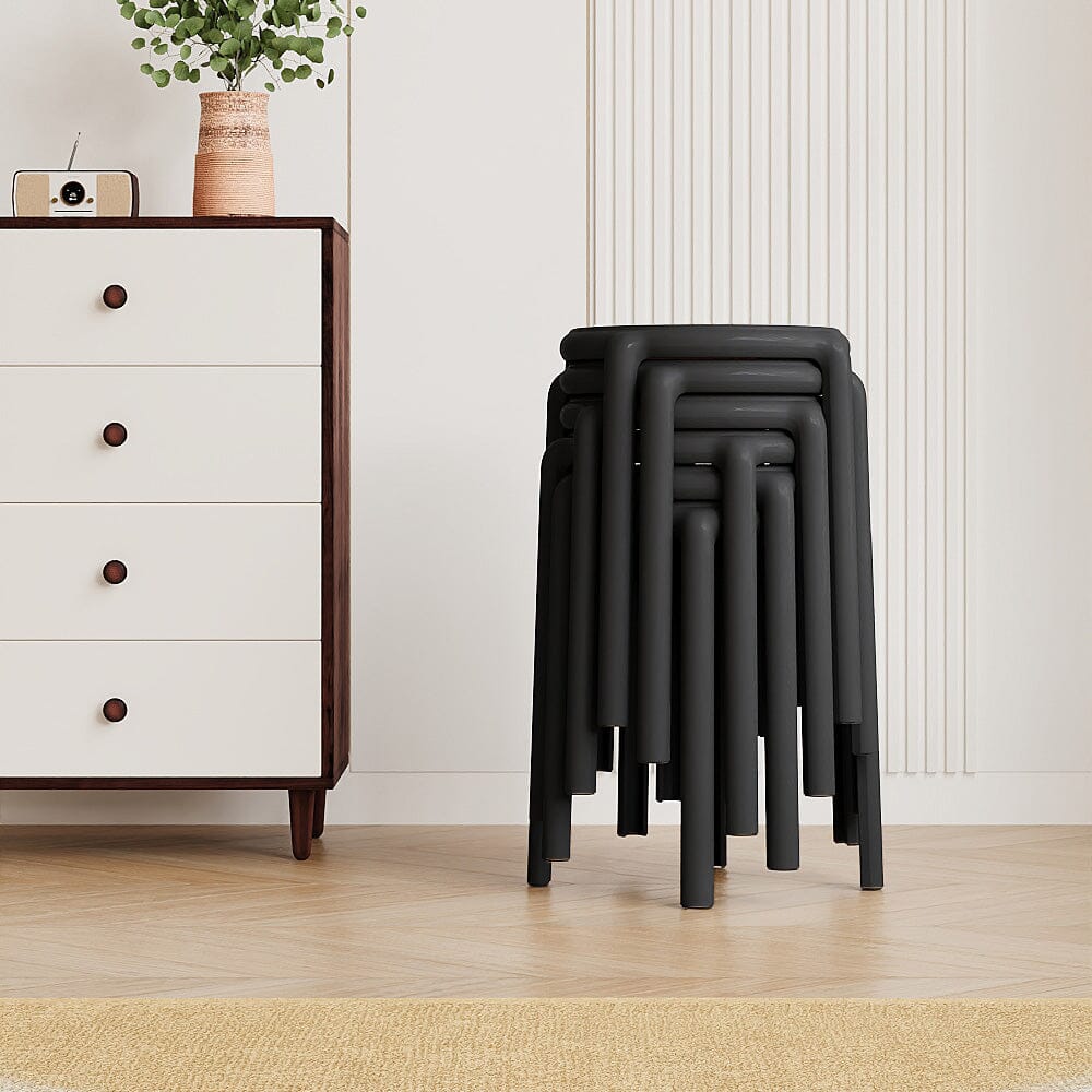 Stackable Rattan-Effect Round Stools PP Plastic Living and Home 