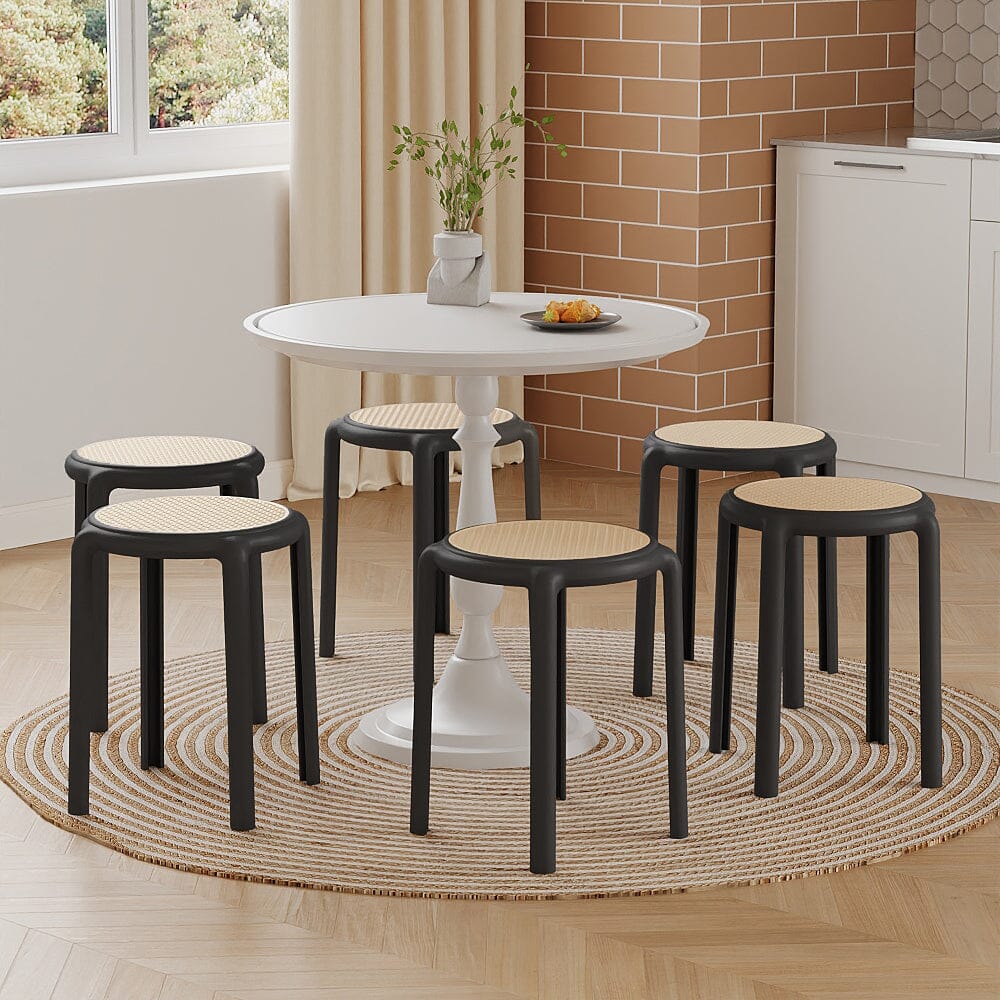 Stackable Rattan-Effect Round Stools PP Plastic Living and Home 