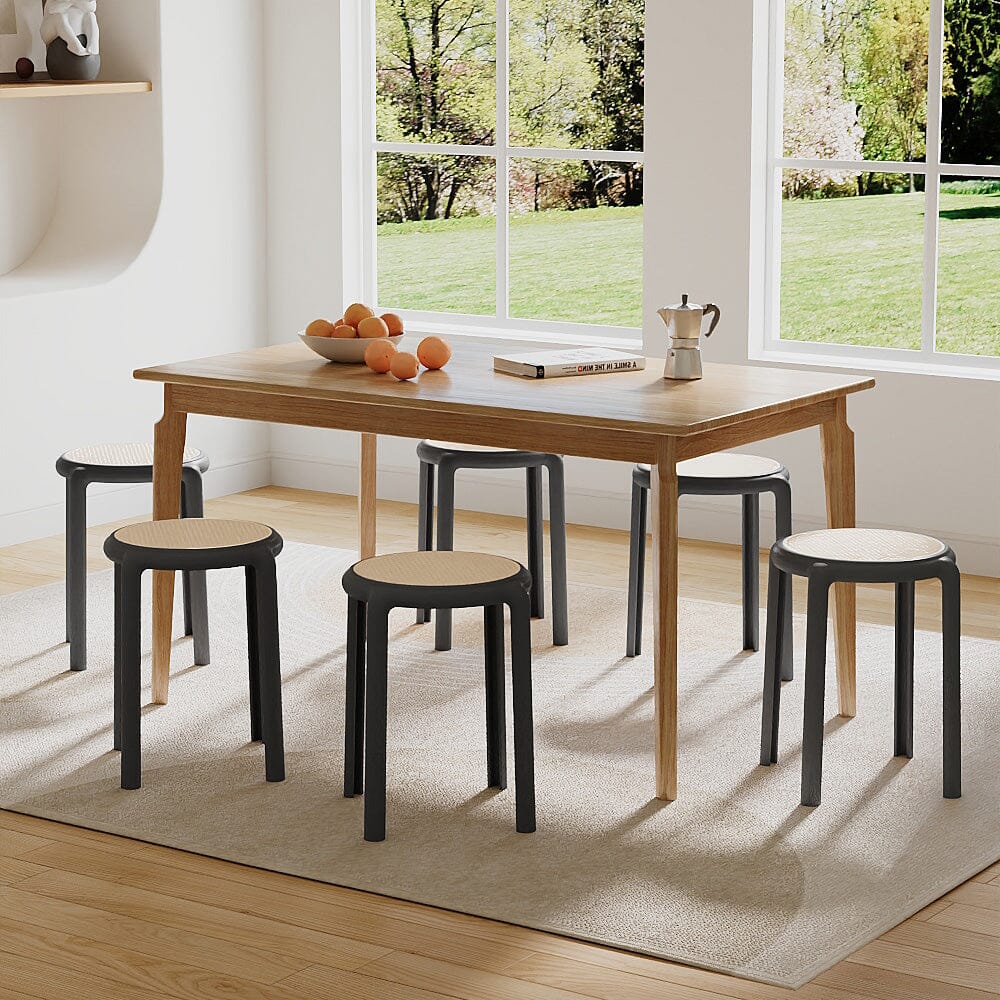 Stackable Rattan-Effect Round Stools PP Plastic Living and Home 
