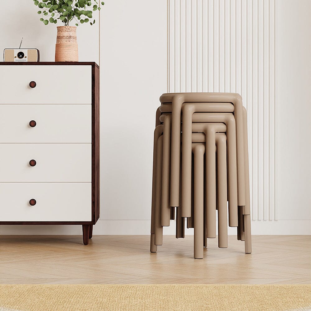 Stackable Rattan-Effect Round Stools PP Plastic Living and Home 