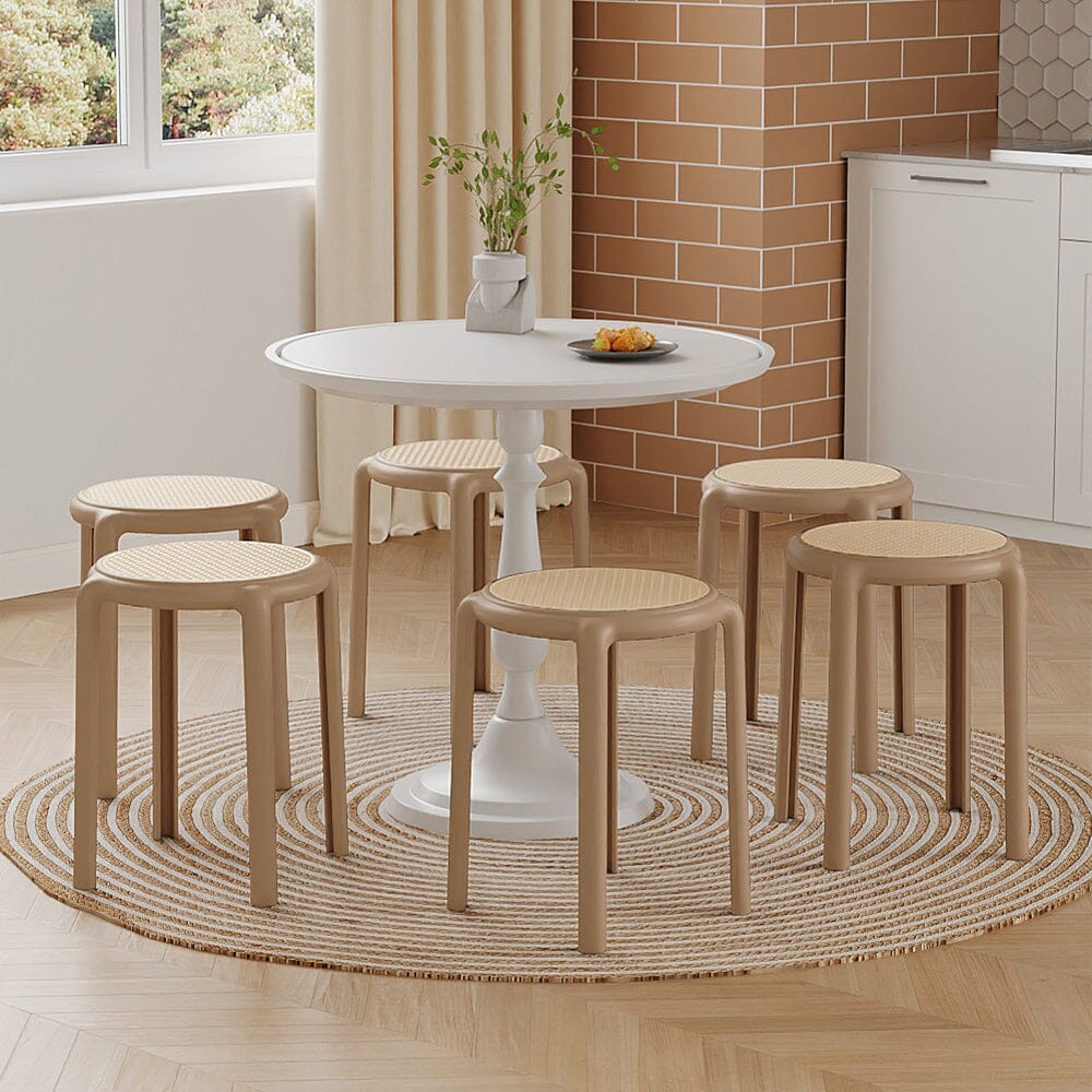 Stackable Rattan-Effect Round Stools PP Plastic Living and Home 