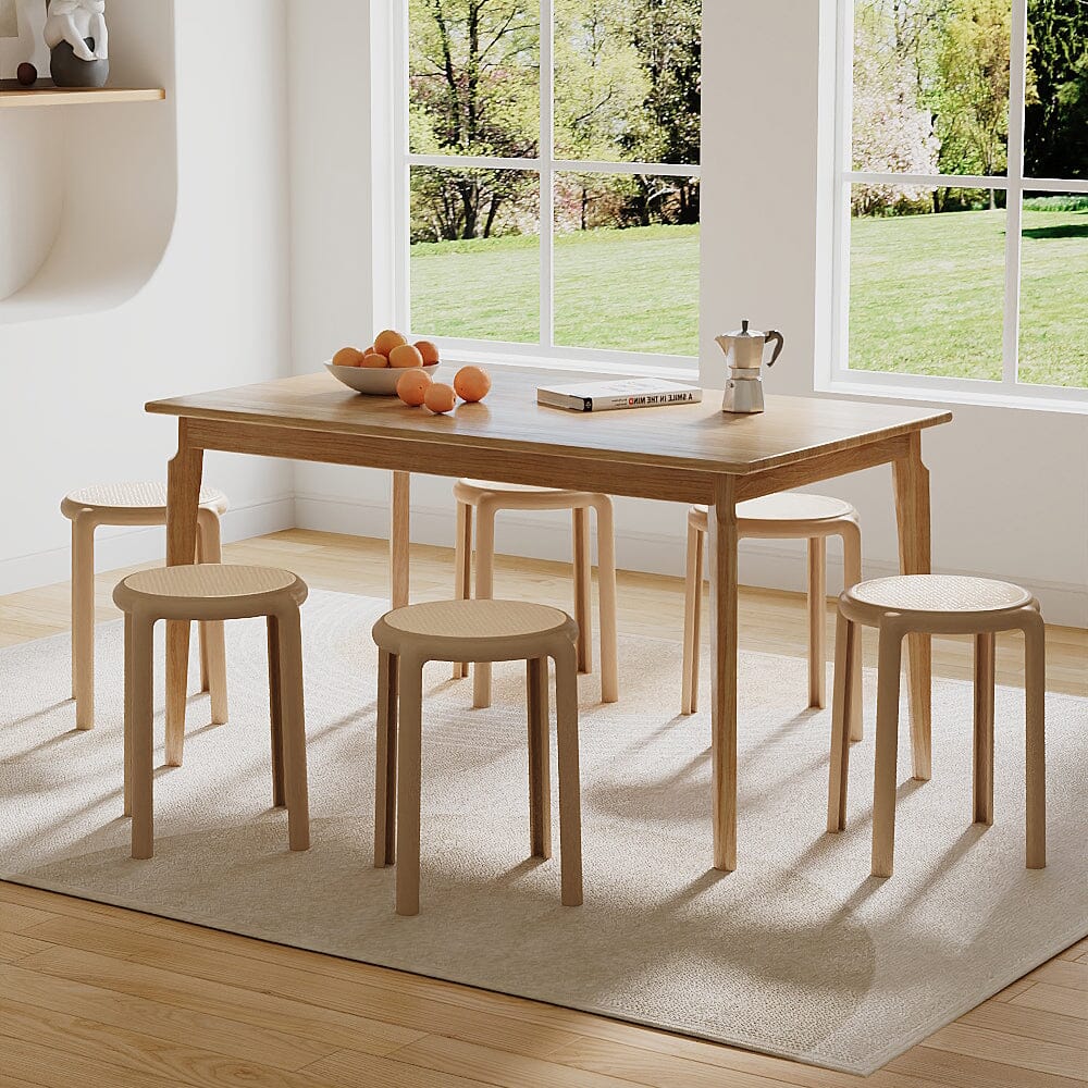Stackable Rattan-Effect Round Stools PP Plastic Living and Home 
