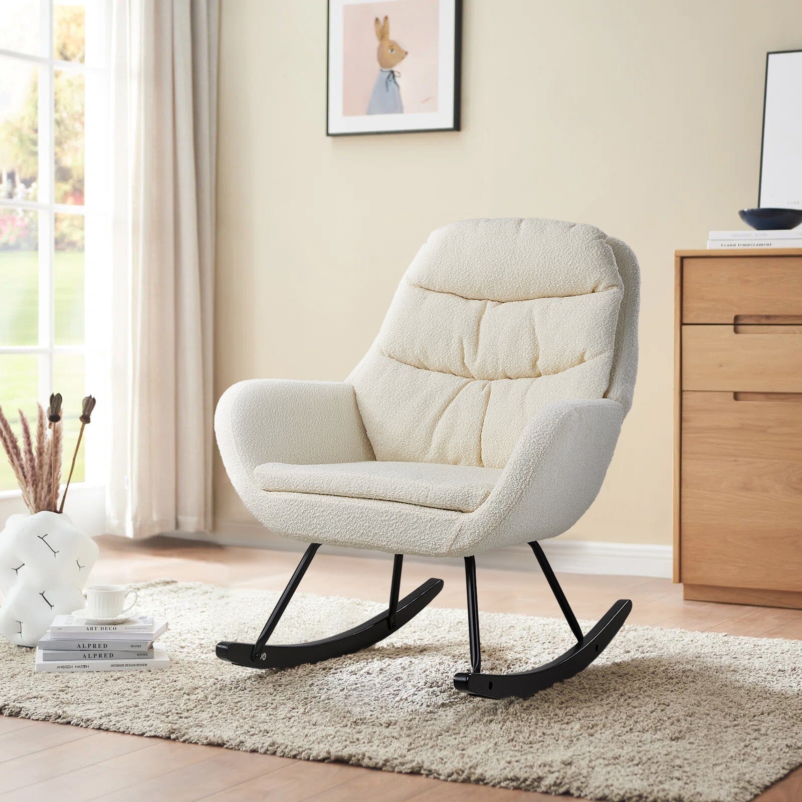Modern Teddy Fabric Rocking Chair with Black Oak Legs Living and Home 