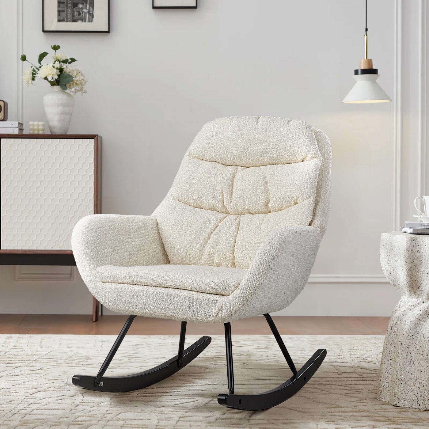 Modern Teddy Fabric Rocking Chair with Black Oak Legs Living and Home 