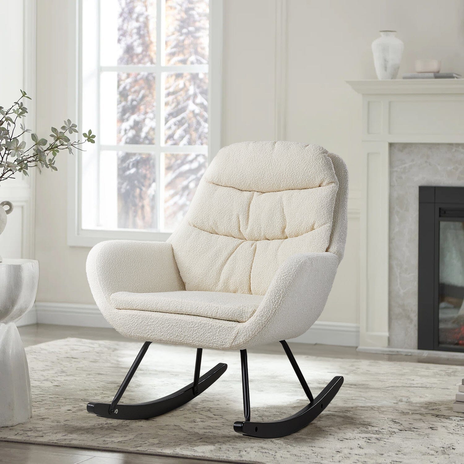 Modern Teddy Fabric Rocking Chair with Black Oak Legs Living and Home 