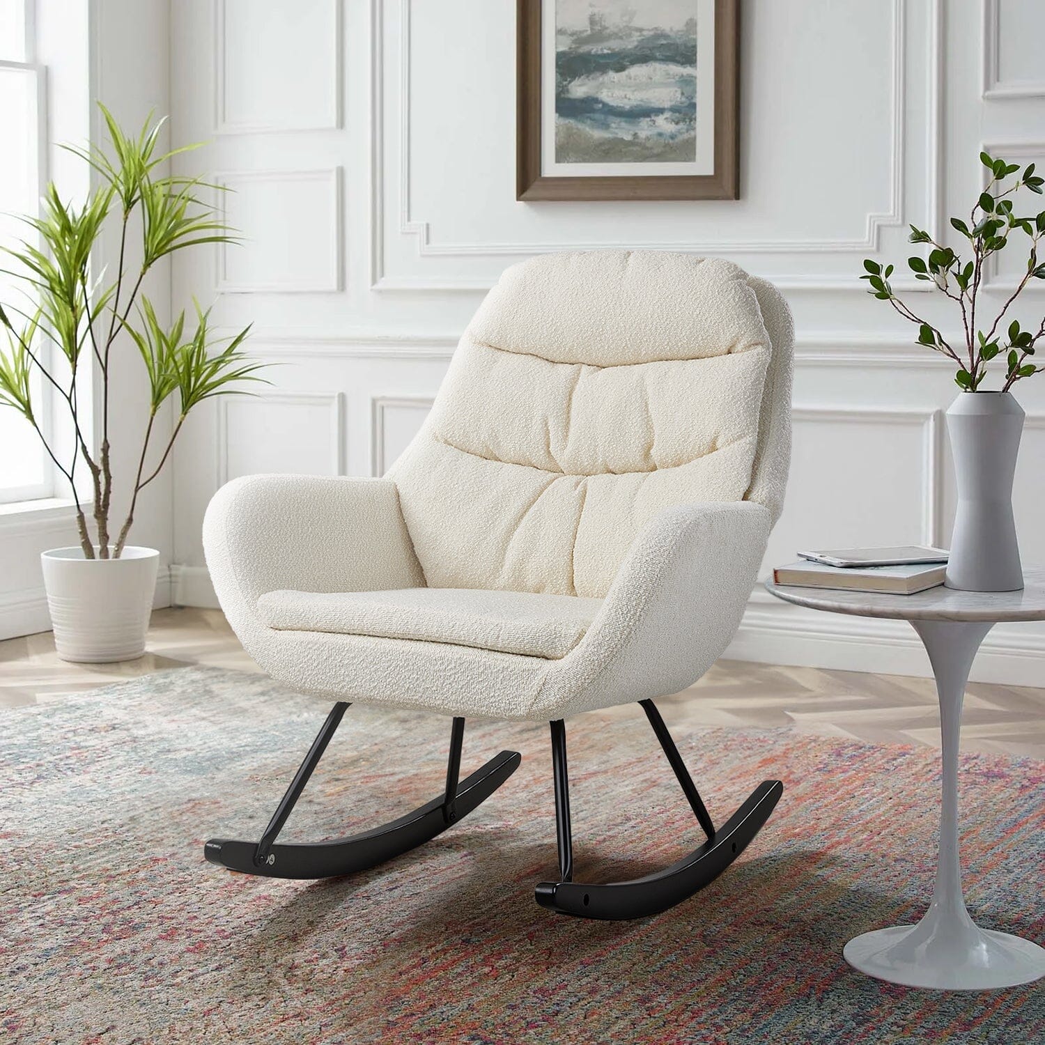 Modern Teddy Fabric Rocking Chair with Black Oak Legs Living and Home 