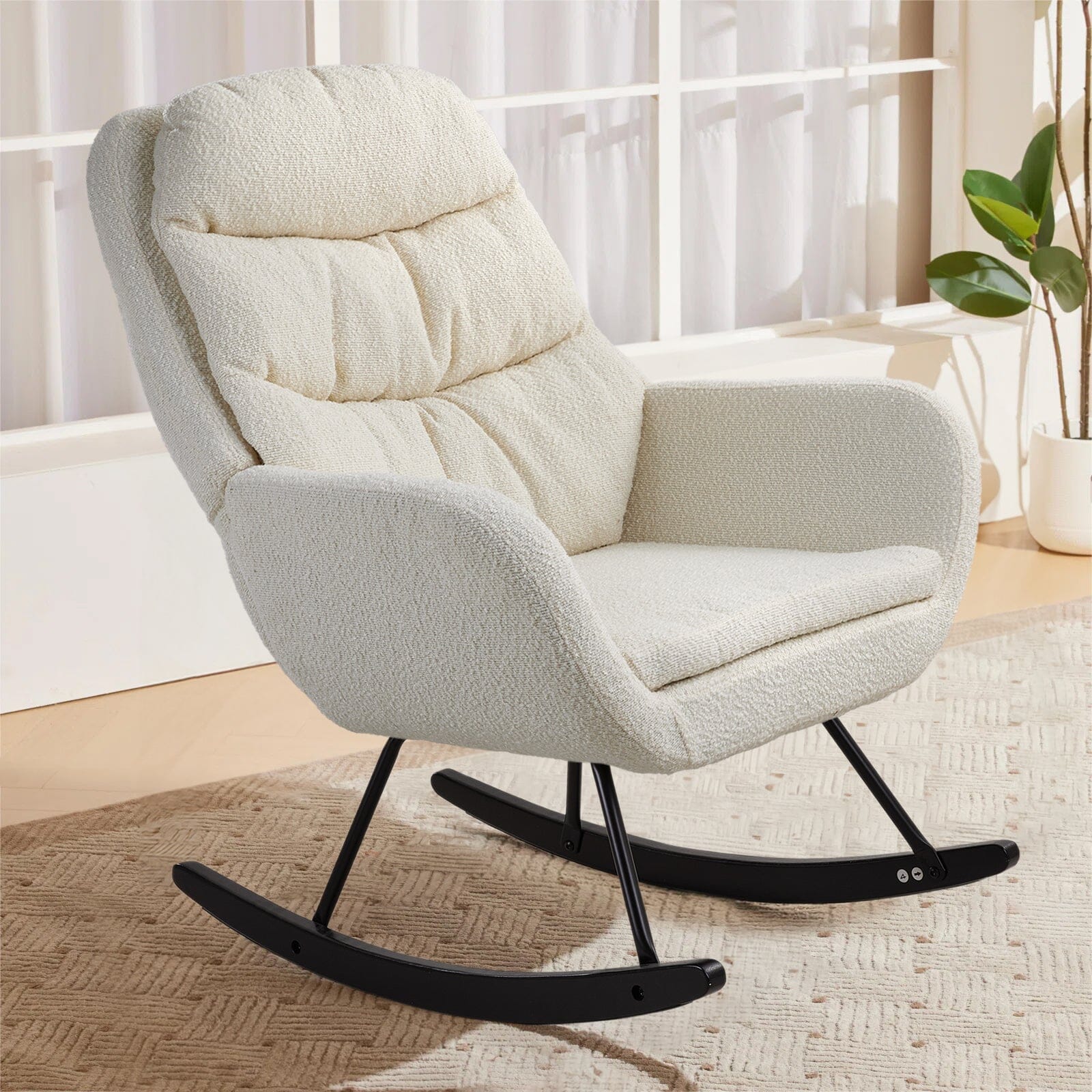 Modern Teddy Fabric Rocking Chair with Black Oak Legs Living and Home 