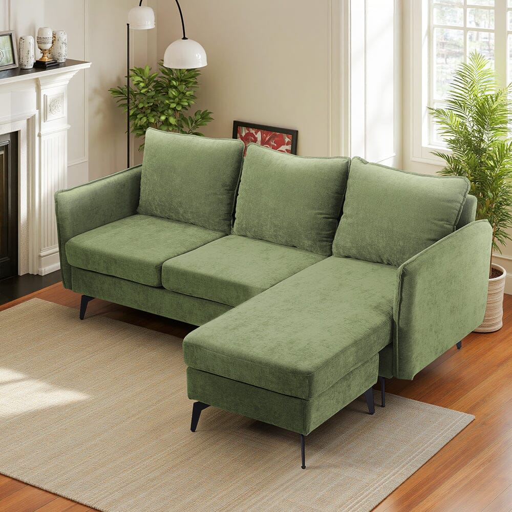 Corner Sofa Green Grey Polyester Wooden Frame Spring Cushion Metal Legs Living and Home Green 