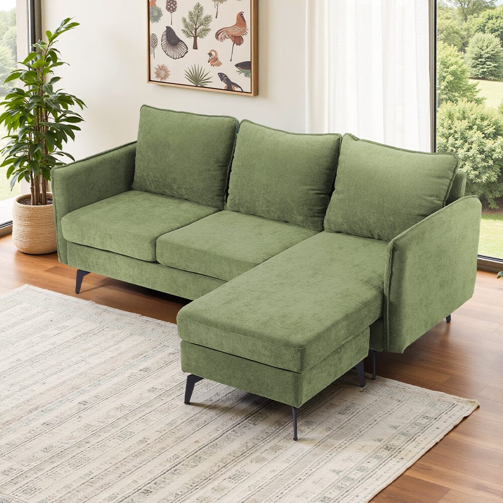 Corner Sofa Green Grey Polyester Wooden Frame Spring Cushion Metal Legs Living and Home 