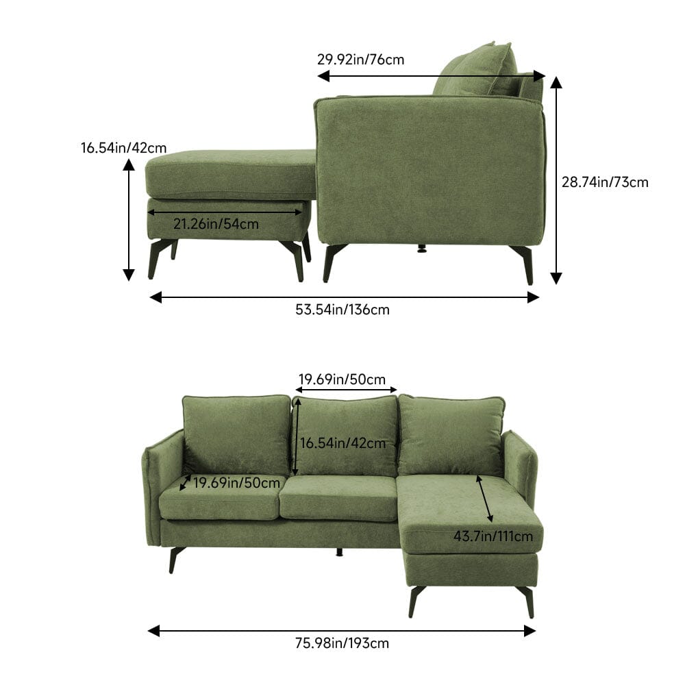 Corner Sofa Green Grey Polyester Wooden Frame Spring Cushion Metal Legs Living and Home 
