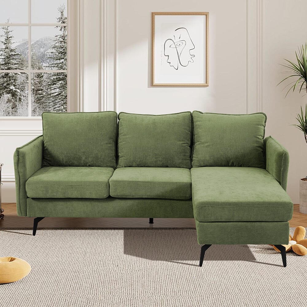 Corner Sofa Green Grey Polyester Wooden Frame Spring Cushion Metal Legs Living and Home 