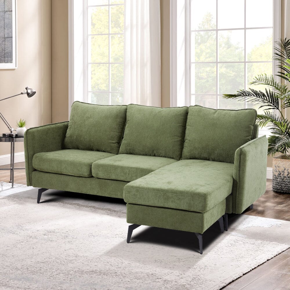 Corner Sofa Green Grey Polyester Wooden Frame Spring Cushion Metal Legs Living and Home 