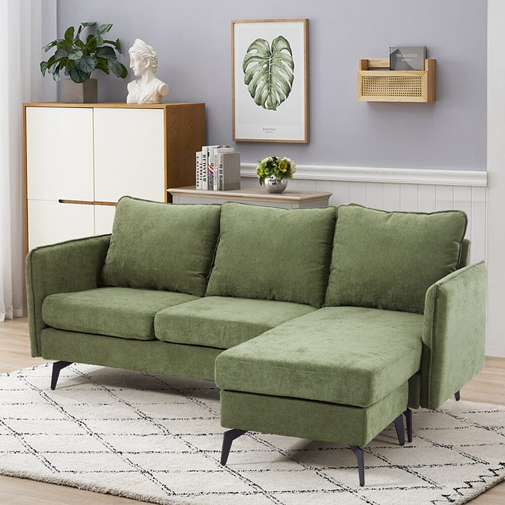 Corner Sofa Green Grey Polyester Wooden Frame Spring Cushion Metal Legs Living and Home 