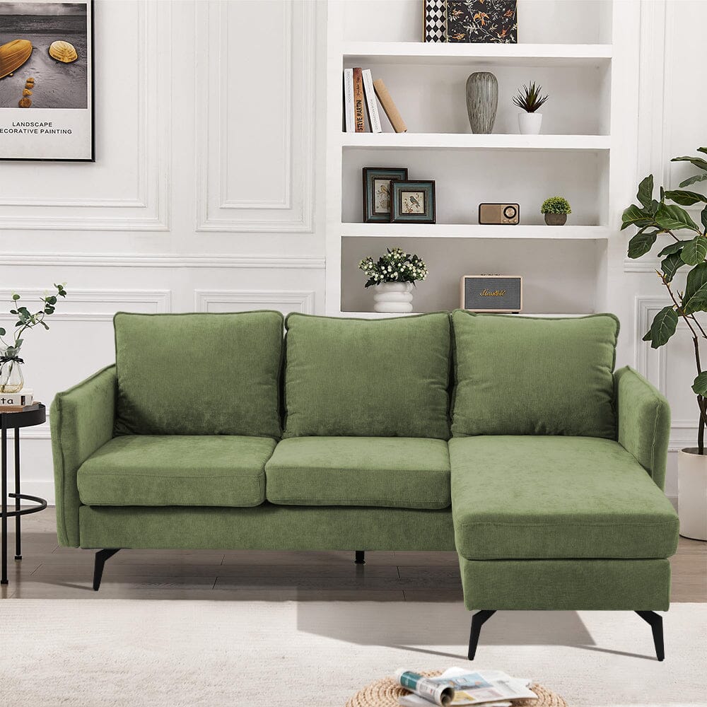 Corner Sofa Green Grey Polyester Wooden Frame Spring Cushion Metal Legs Living and Home 