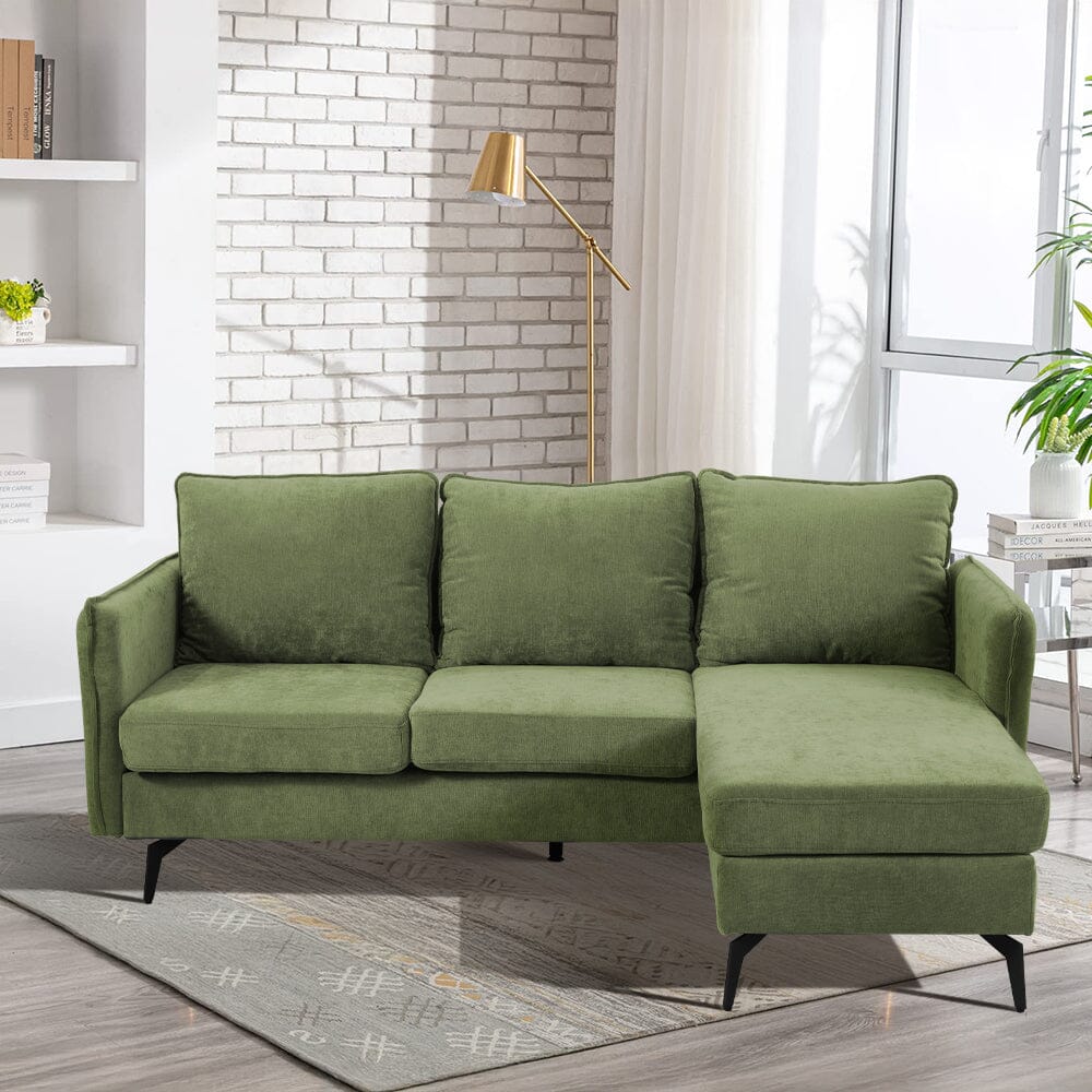 Corner Sofa Green Grey Polyester Wooden Frame Spring Cushion Metal Legs Living and Home 