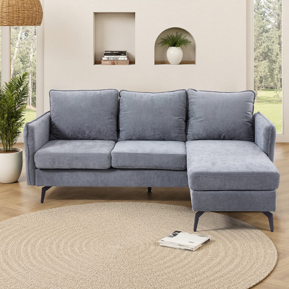 Corner Sofa Green Grey Polyester Wooden Frame Spring Cushion Metal Legs Living and Home 