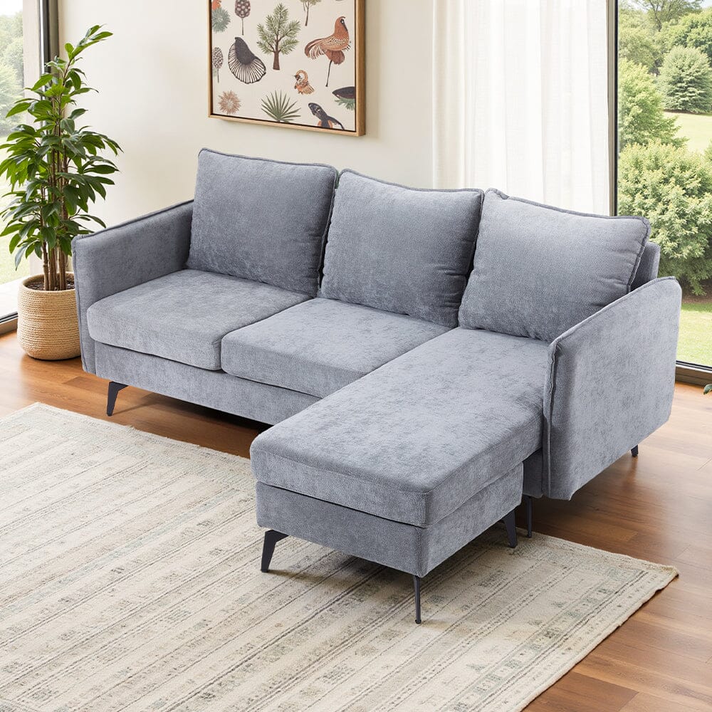 Corner Sofa Green Grey Polyester Wooden Frame Spring Cushion Metal Legs Living and Home 