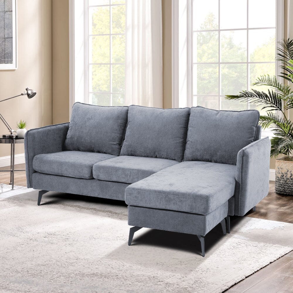 Corner Sofa Green Grey Polyester Wooden Frame Spring Cushion Metal Legs Living and Home 
