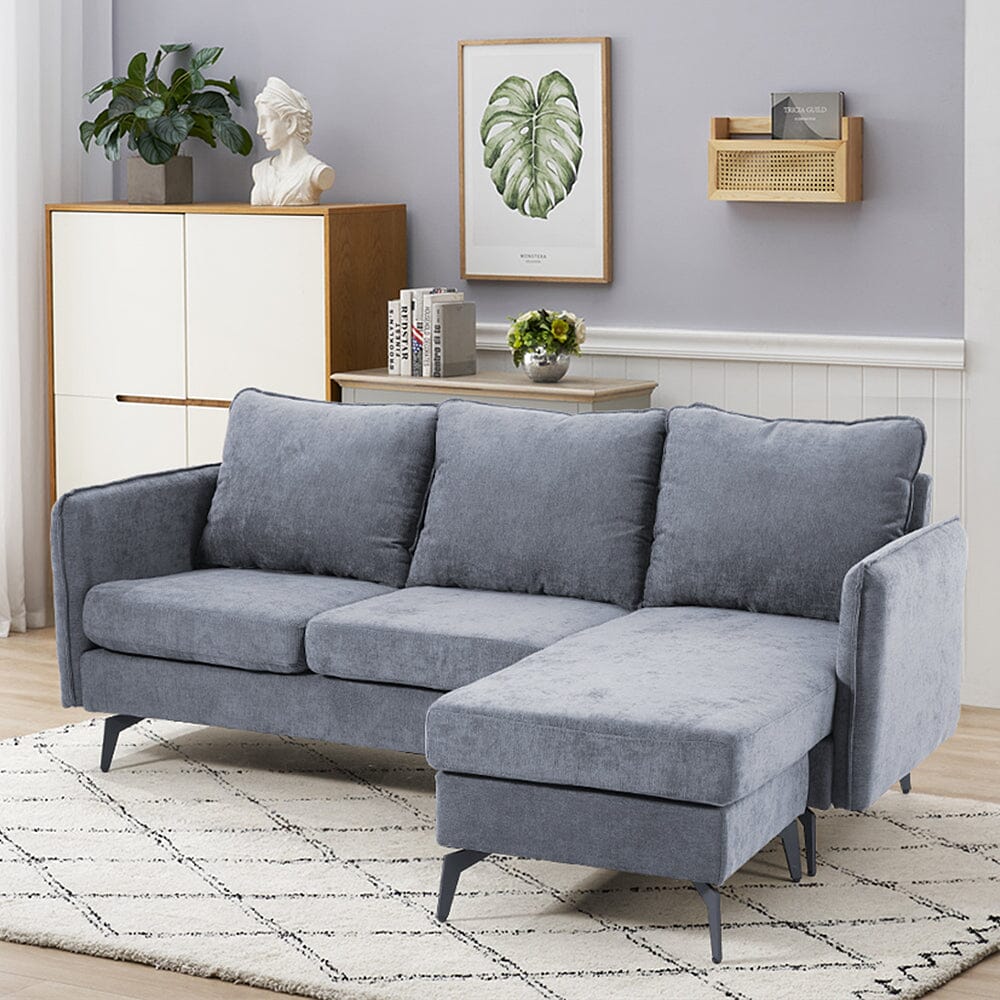 Corner Sofa Green Grey Polyester Wooden Frame Spring Cushion Metal Legs Living and Home 