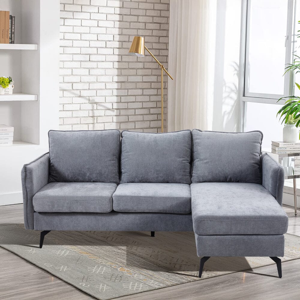 Corner Sofa Green Grey Polyester Wooden Frame Spring Cushion Metal Legs Living and Home 