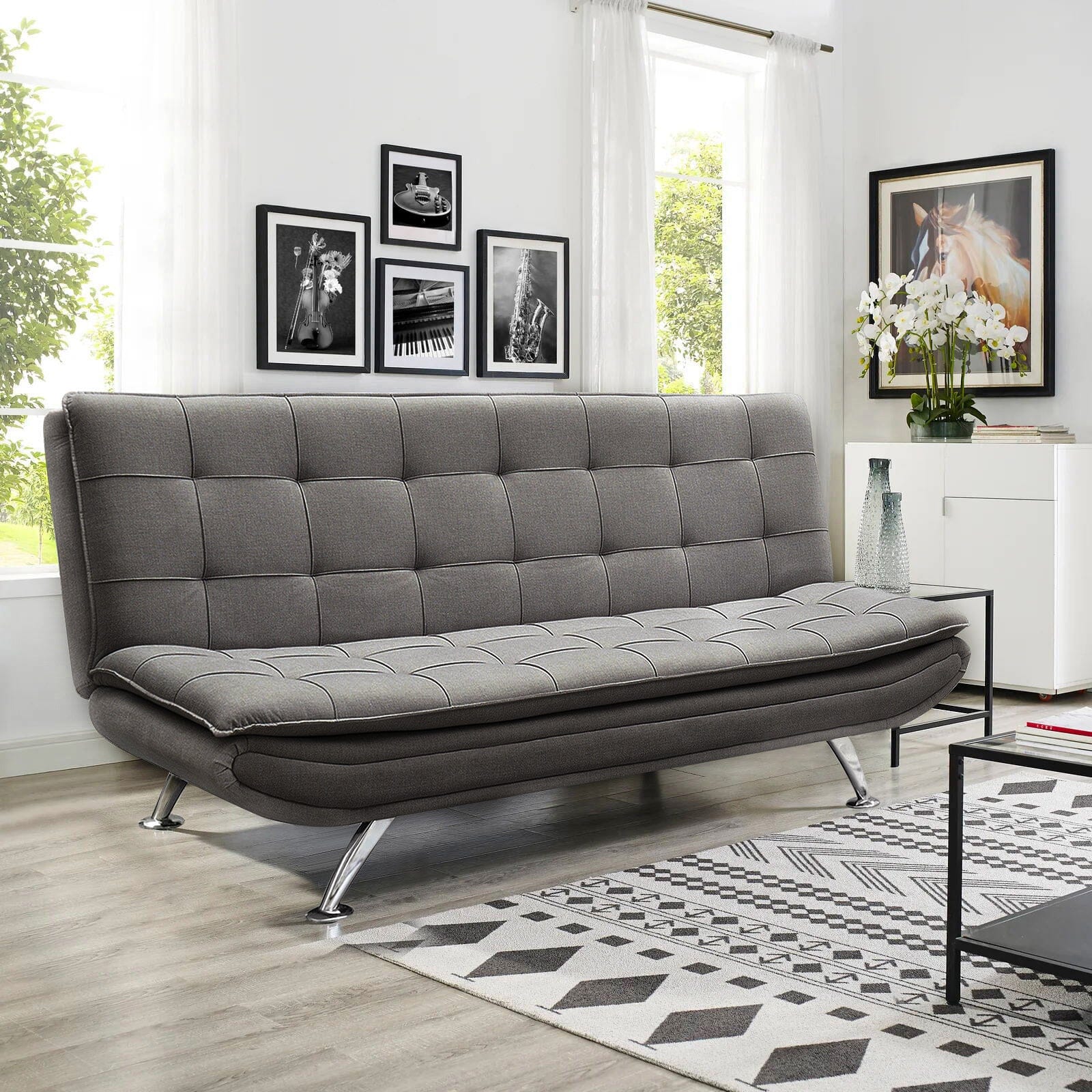 Adjustable Convertible Sofa Bed with Woven Fabric Upholstery Living and Home 