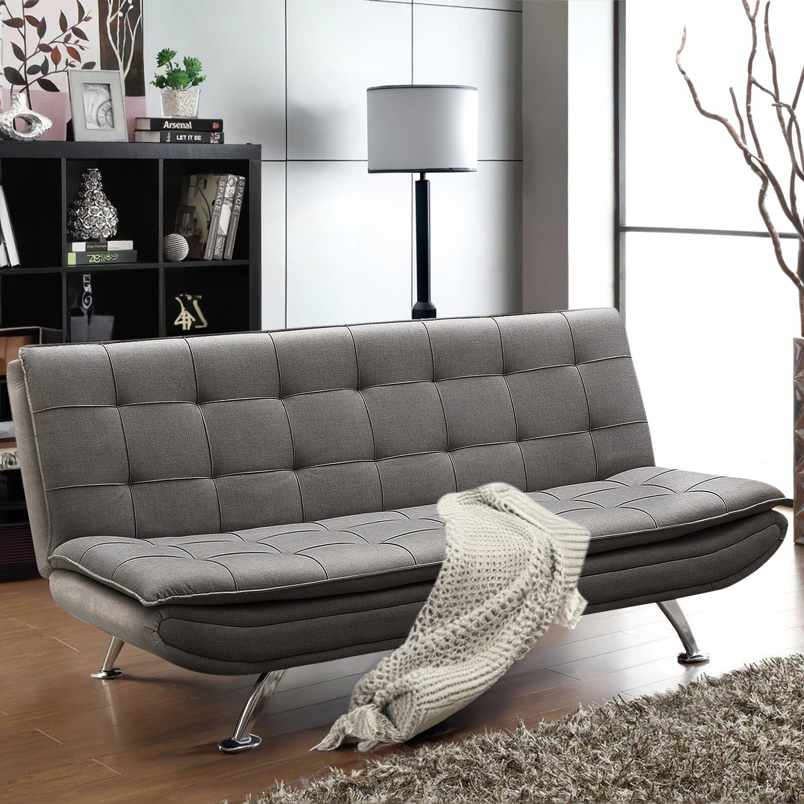 Adjustable Convertible Sofa Bed with Woven Fabric Upholstery Living and Home 